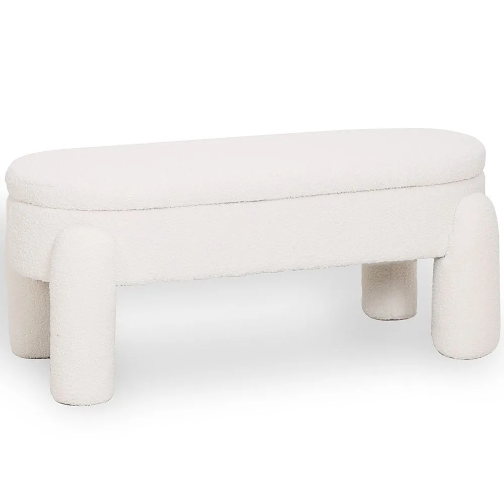 Bank Mit Stauraum Gepolstert In Off-White Bouclé Stoff – Moderner Sitz Für Wohnzimmer Und Schlafzimmer - Boreta image 8