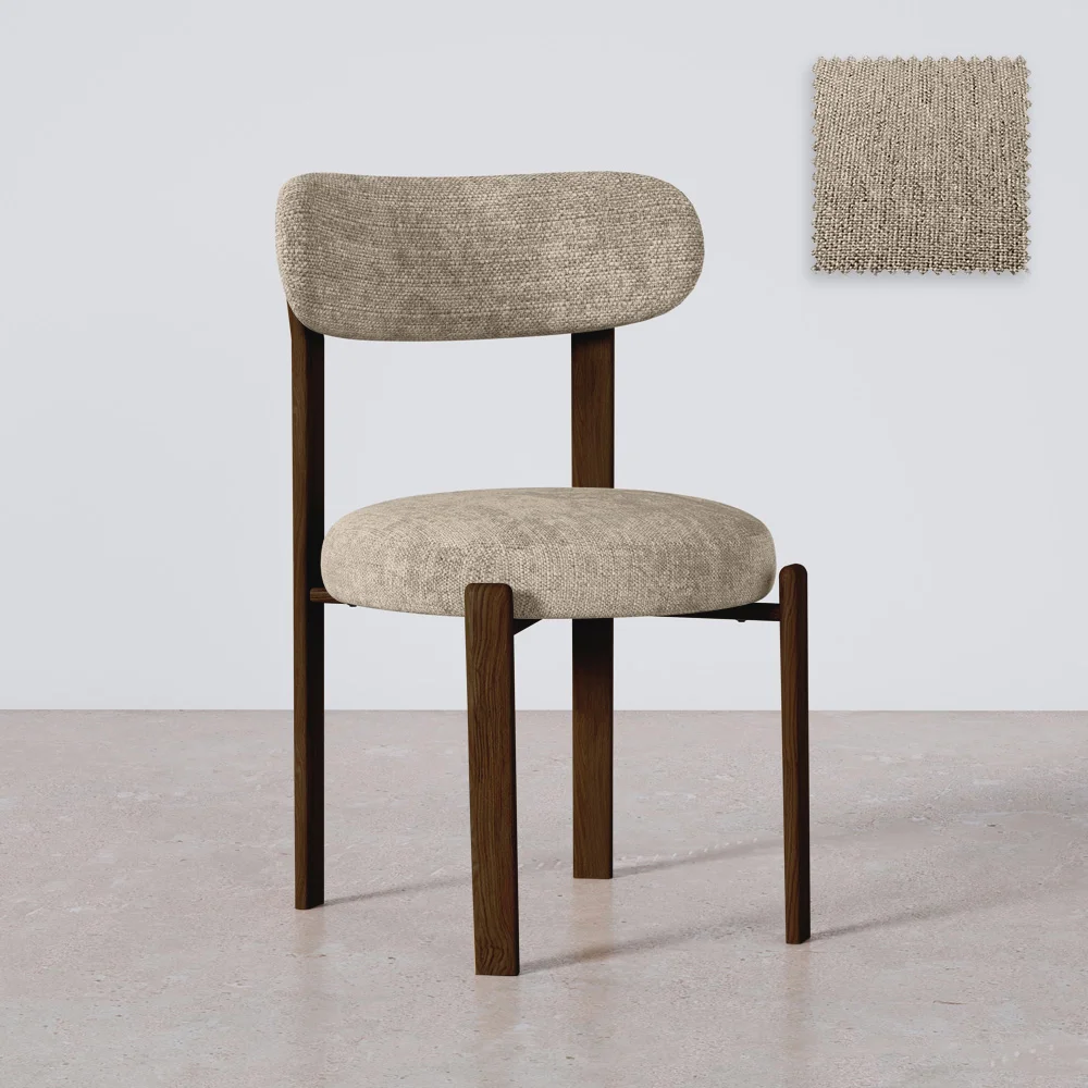 Esszimmerstuhl gepolstert in Chenille – Dunkle Holzoptik-Beine – Ergonomisches und modernes Design – Okare image 8
