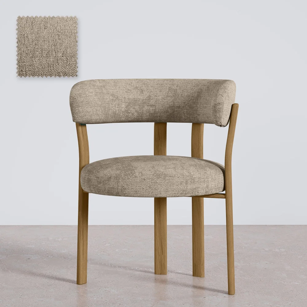 Wohnzimmer Sessel mit Armlehnen gepolstert in Chenille – Eichenoptik Beine – Ergonomisches und modernes Design – Okare image 8