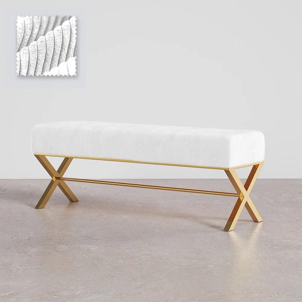 Bank Gepolstert Mit Samtstoff Und Gestell Aus Goldenem Metall - Vovi image 8