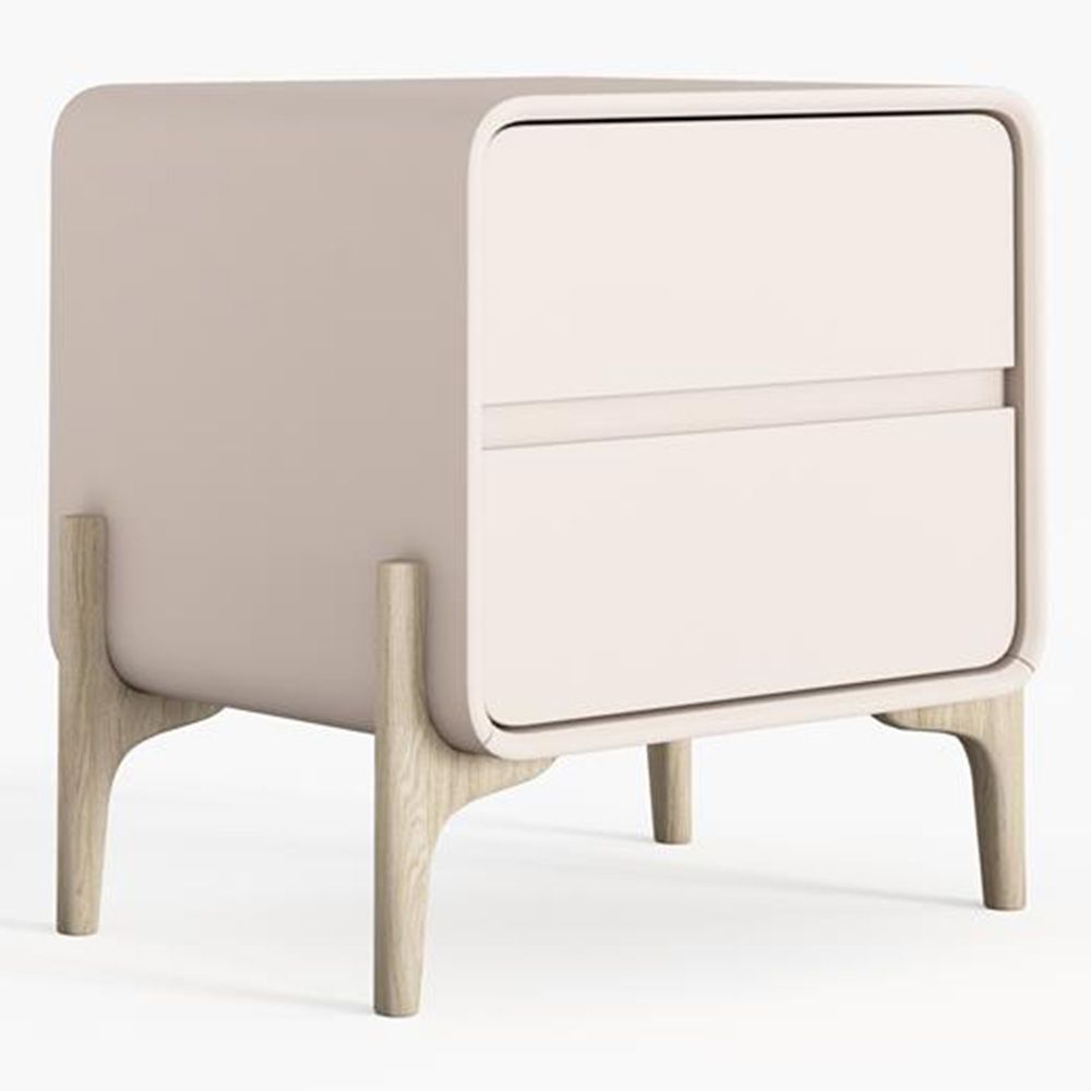 Nachttisch scandi modern bezogen in Kunstleder mit 2 Schubladen und Füße aus natürlichem Holz - Bennis image 8