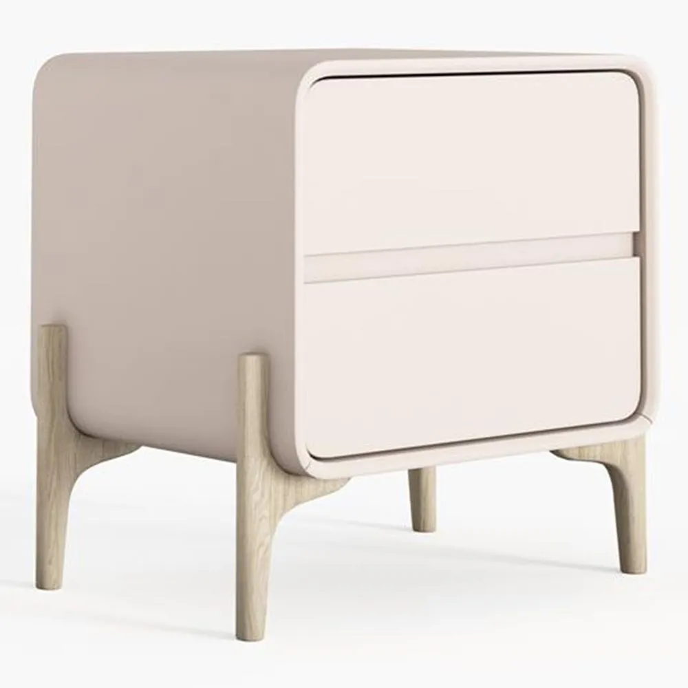 Nachttisch scandi modern bezogen in Kunstleder mit 2 Schubladen und Füße aus natürlichem Holz - Bennis image 8