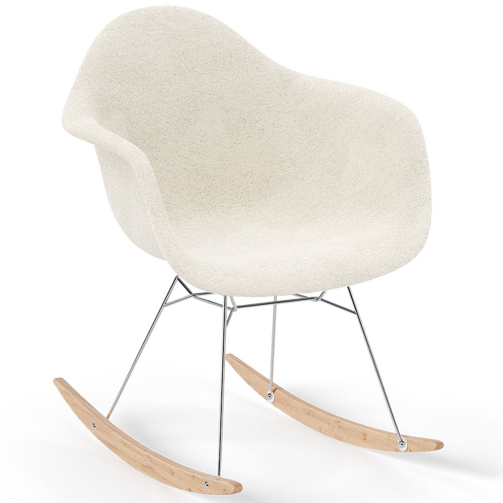Schaukelstuhl Bouclé mit Armlehnen – Skandinavisches Design mit Stahl und Holz - Nordika image 8