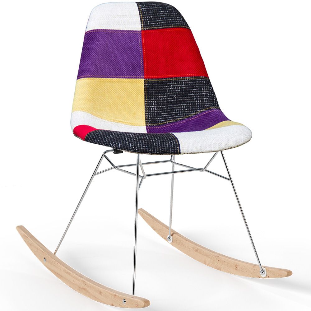 Schaukelstuhl Modern Patchwork – Nordischer Stil mit Holz- und Stahlbeinen - Skögur image 8