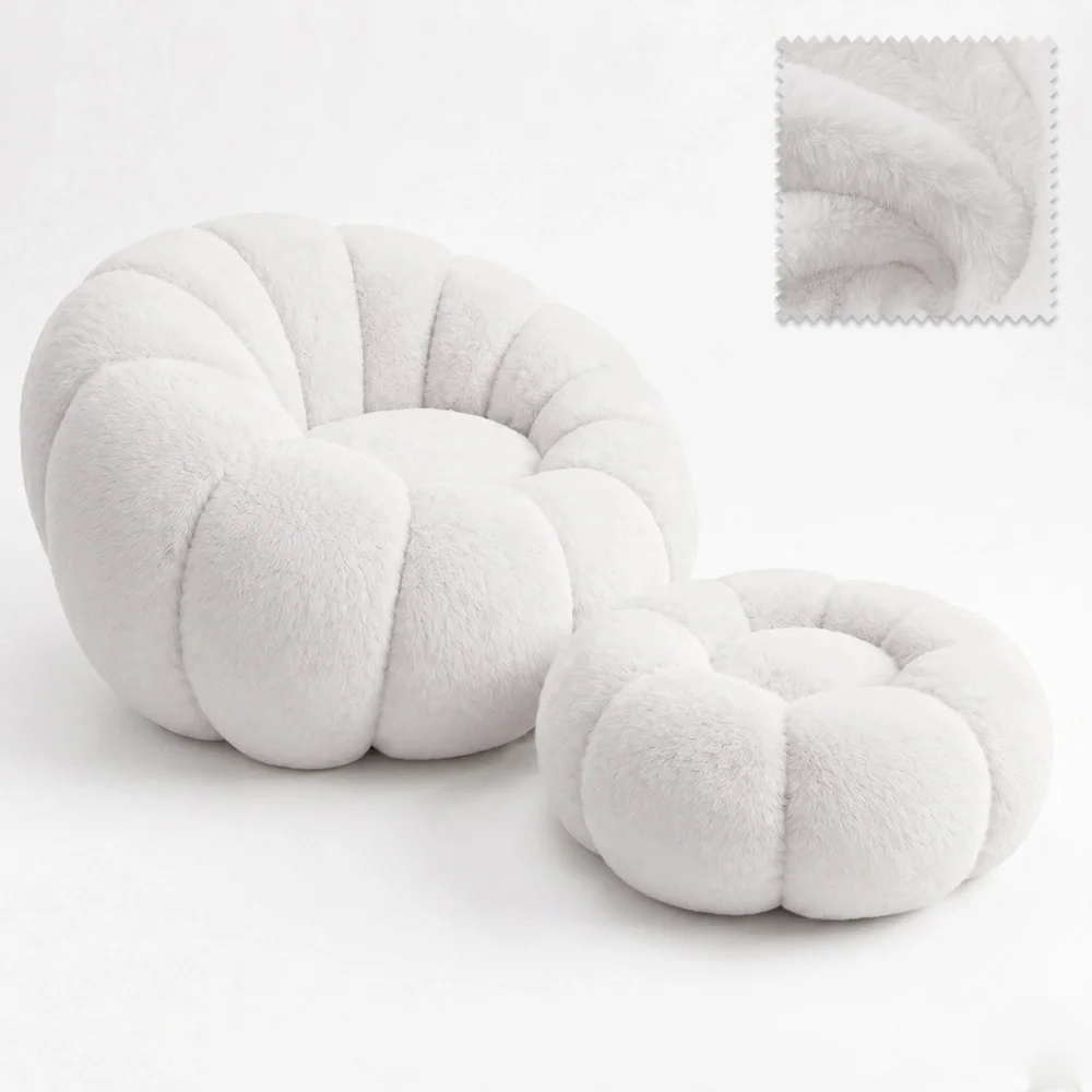 Sessel mit Hocker Gepolstert – Weicher Stoff – Rubi image 8