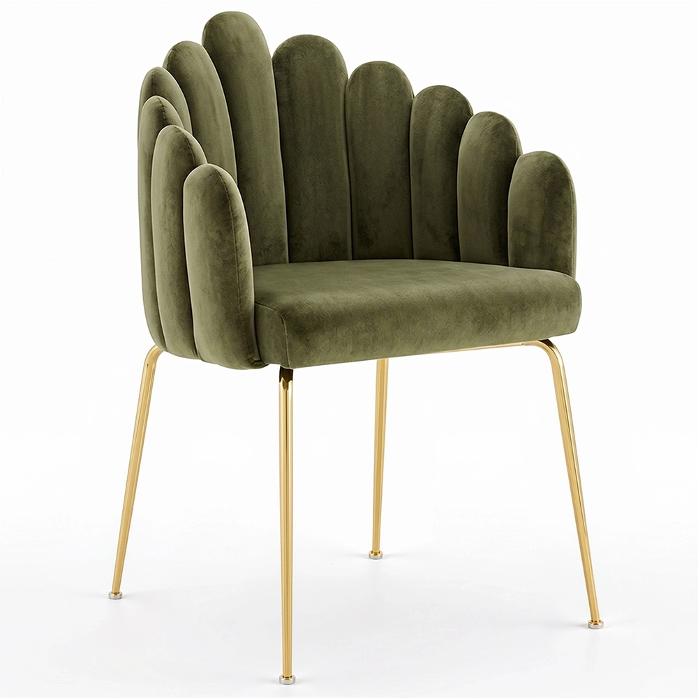 Glam Esstischstuhl im Muscheldesign aus Samt - Goldene Beine - Shell image 8