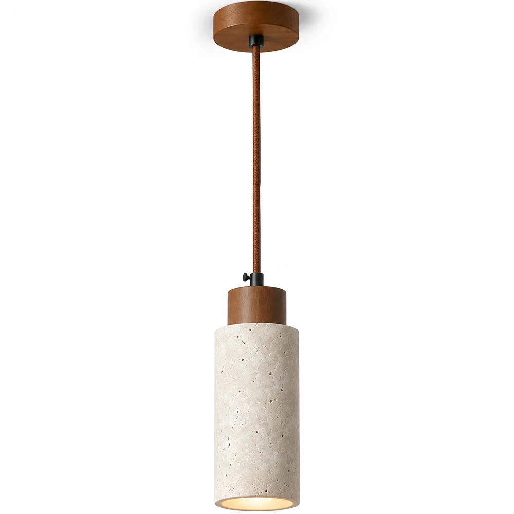 Deckenpendelleuchte Holz & Travertin – Élodie image 8