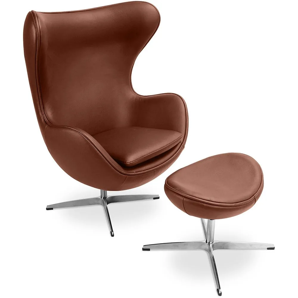 Sessel mit Fußstütze im Ei-Design - Lederbezug - Brave image 8