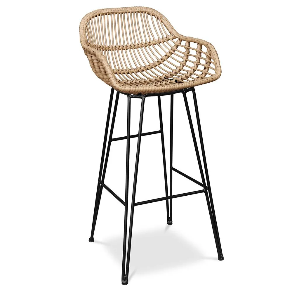 Rattan Barhocker mit Armlehnen - Boho Bali Style - 75cm - Many image 8
