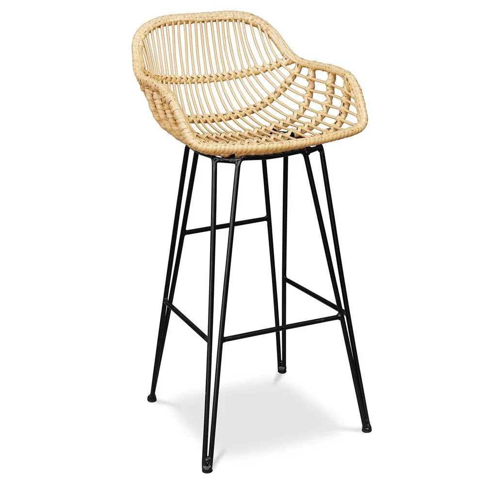 Rattan Barhocker mit Armlehnen - Boho Bali Style - 75cm - Many image 8