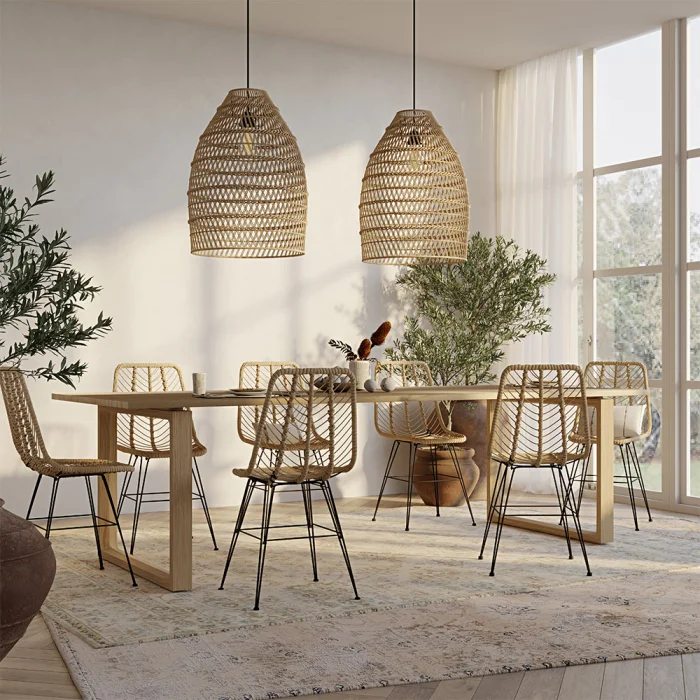 Beliani Pendelleuchte Rattan, Natur/beige – Kolonialstil, Ø40 Cm, Kabellänge 120 Cm, Für E27